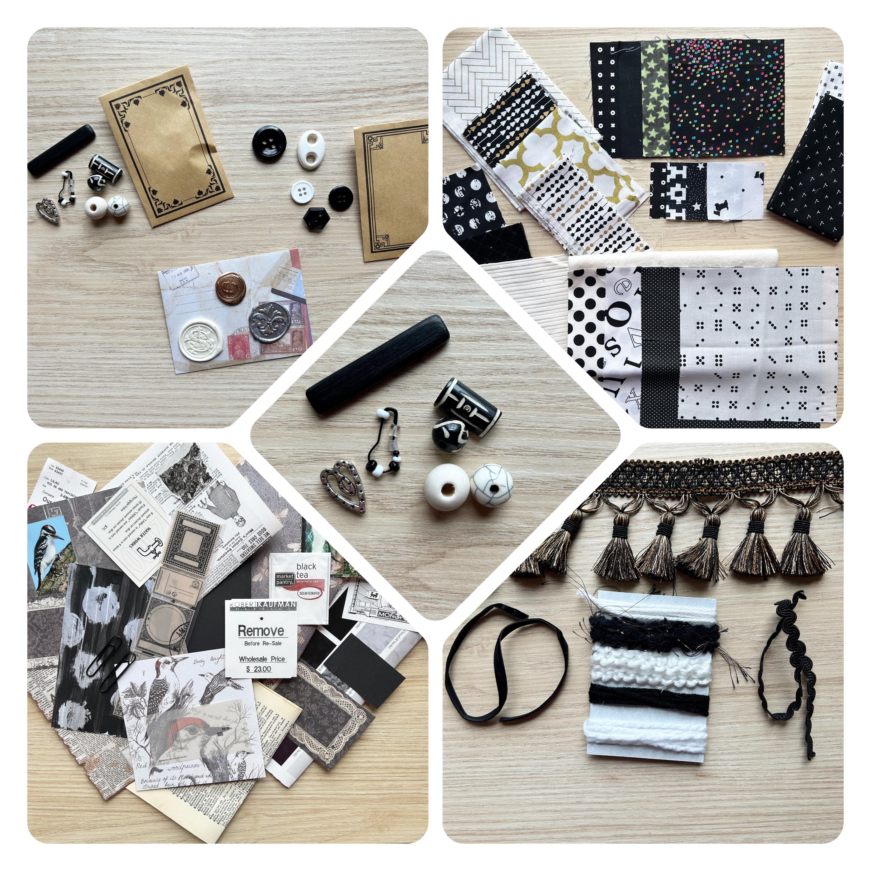 Black and White - Junk Journal Supply Kit - Curated Box for Mixed Media & Collage