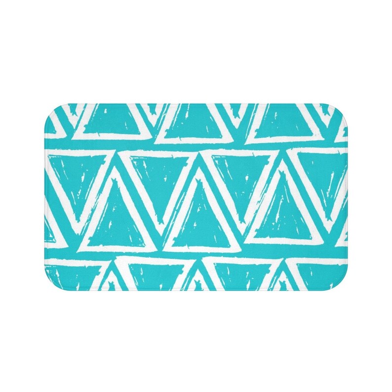 Aqua Bath Mat Turquoise And White Triangle