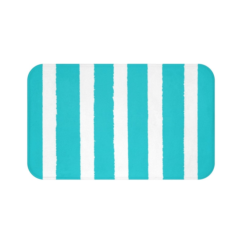 Bath Mat Aqua Striped Bathroom Rug Aquamarine