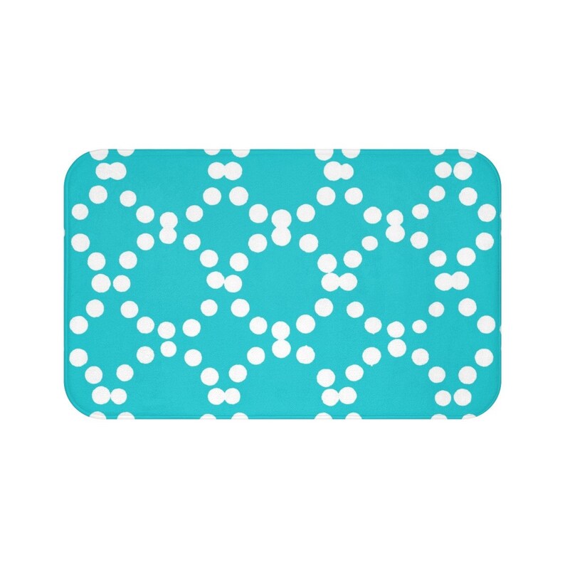 Aqua Bath Mat Turquoise And White Ring Dot