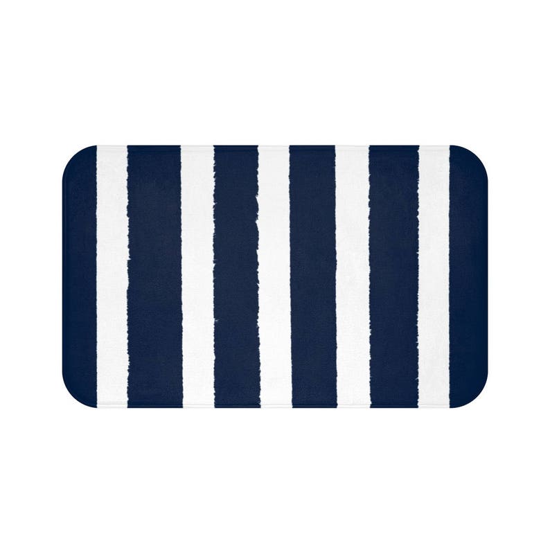 Bath Mat Navy Bath Mat Striped Bathroom Rug Navy Blue Etsy