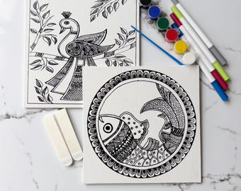 DIY Madhubani Art Kit: Indian Folk Art Painting Set , Mothers Day Gift