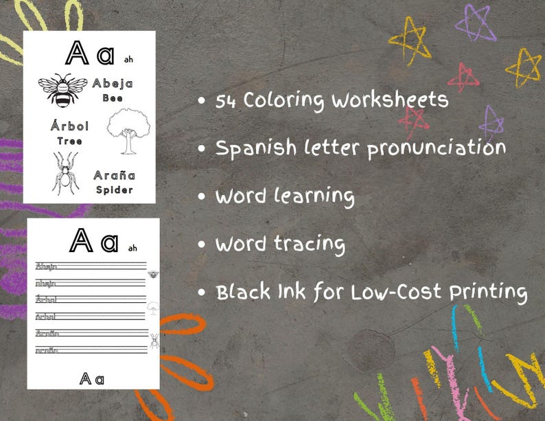 Spanish Word Tracing and Recognition Coloring Worksheets for Kids ...