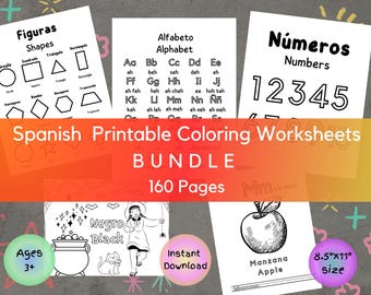 Spanish Learning Bundle for Kids | Alphabet, Numbers, Shapes, Colors Worksheets | Fun Printable Spanish Activities & Coloring Pages