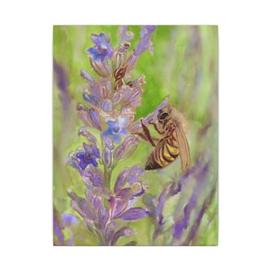 Bee In Lavendar - Matte Canvas Wall Art, Floral Decor, Nature Print, Eco-Friendly Gift, Home Aesthetic, Wall Decor