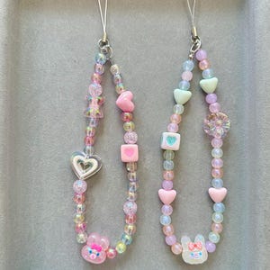 Cute bunny phone charm, colorful bag charm, camera charm, key chain, airpods strap, Kawaii bunny, pink and white, Gift, phone accessories