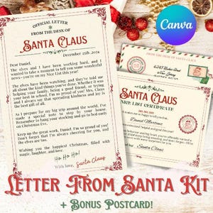 Descarga instantánea Carta editable de Santa, Certificado de lista agradable y sobre a juego, Plantilla imprimible Carta de Santa, Plantilla Canva