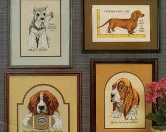 Man's Best Friend Schnauzer Dalmatian Basset Hound Boxer Dachshund Dogs Counted Cross Stitch Embroidery Craft Pattern Leaflet 73