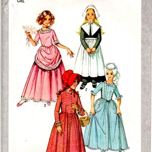 Child Girl Puritan Centennial Long Dresses Caps Bonnets Aprons Halloween Theater Costume Uncut Sewing Pattern Size 7 Simplicity 9516