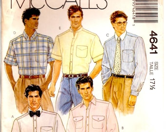 Men's Shirts Straight or Pointed Collar One or Two Breasts Pockets Button Front Adult Male Size 17 1/2 Uncut Sewing Pattern McCall's 4641