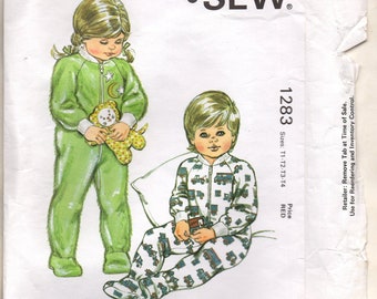 Toddlers' Sleeper One Piece With Feet Front Zipper Sizes T1 T2 T3 T 4 Uncut Craft Sewing Pattern Kwik Sew 1283