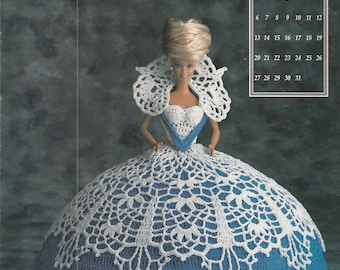 Miss January 1991 11.5 Inch Doll Ball Gown with Full Skirt Scalloped Hem Lace Bodice and Overlay Crochet Craft Pattern Leaflet
