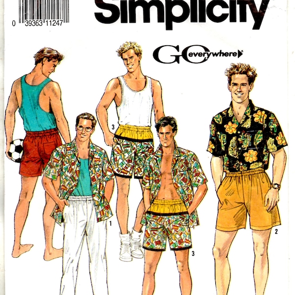 Men's Pull On Pants Shorts Elastic Waist Shirt Tank Top Adult Male Sizes XS S M L XL Uncut Craft Sewing Pattern Simplicity 7265