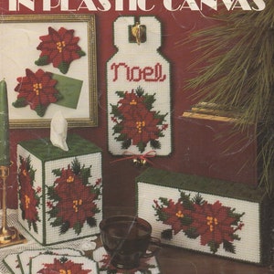 Poinsettias Plastic Canvas Tissue Box Cover Door Stop Book End Coasters Plastic Canvas Needlepoint Craft Pattern Leaflet Leisure Arts 1145