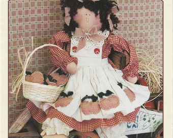Apple Of My Eye 20 Inches Tall Rag Doll with Red Dress White Apron Apple Applique Craft Sewing Pattern 184