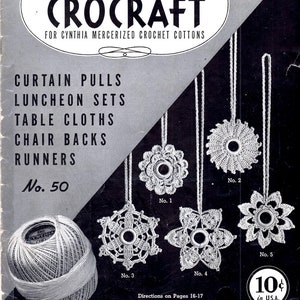 Crocraft Crochet Curtain Pulls Luncheon Sets Table Cloths Chair Backs Table Runners Leaves Nets Sunburst Pinwheels Craft Pattern Leaflet 50