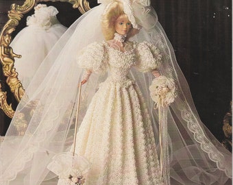 1904 Gibson Girl Bride 11.5 Inch Fashion Doll 18 Lace Puffy Sleeves Sweetheart Neckline Crochet Craft Pattern Leaflet