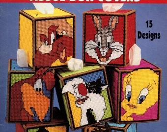 Looney Tunes Plastic Canvas Tissue Box Covers Bug Bunny Tweety Sylvester Daffy Duck Needlepoint Craft Pattern Leaflet Leisure Arts 1632