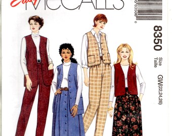 Misses Lined Vest Pull On Pants Skirt Adult Woman Sizes 22 24 26 Uncut Craft Sewing Pattern McCall's 8350