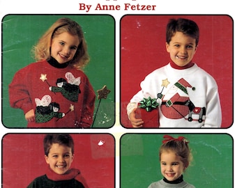 Christmas Kids No-Sew Applique Angels Santa Penguin Teddy Bear Cat Decorated Sweatshirts Craft Pattern Leaflet Leisure Arts 1470