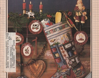 Cross Stitch and Country Crafts Christmas Stockings Ornaments Sheep Rabbit Sampler Counted Embroidery Craft Pattern Magazine July/Aug 1987