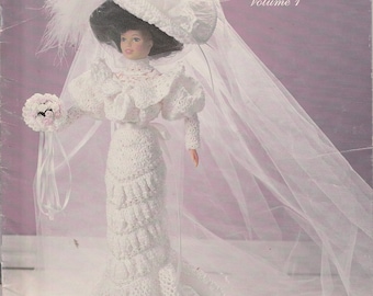 1905 Wedding Gown 1 11.5 Inch Fashion Doll Slim Skirt Flared Hem Hat Slippers Bloomers Corset Bouquet Crochet Craft Pattern Leaflet