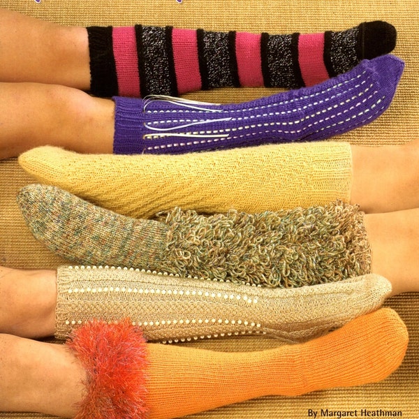 Spiced Up Socks Knit Fashion Fuzzy Feet Stripes Ribbons Cables Beads Loops Furry Tops Adult Teen Size Knee High Patterns Craft Leaflet 16075