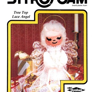 Anything Goes with Styrofoam Tree Top Lace Angel Lace Wings Fake Fur Hair Ribbon Dress Wired Gold Cord Halo Craft Pattern Leaflet