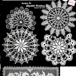 May include: Black and white cover of "The New Crochet Book" featuring various crochet patterns. The cover includes the text "Let me introduce you to... THE NEW CROCHET BOOK" and "Designs By Elizabeth Hiddleson". The book is Volume 41, printed in the U.S.A.