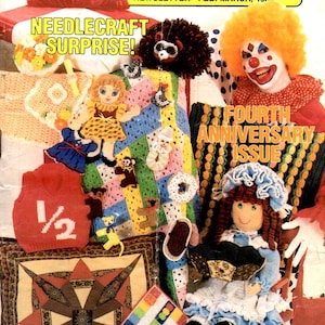 Annie's Pattern Club 25 Crochet Doll Dress Puff Stitch Vest Sewn Star Medallion Pillow Tufted Basket Calico Chicks Craft Magazine Feb 1984