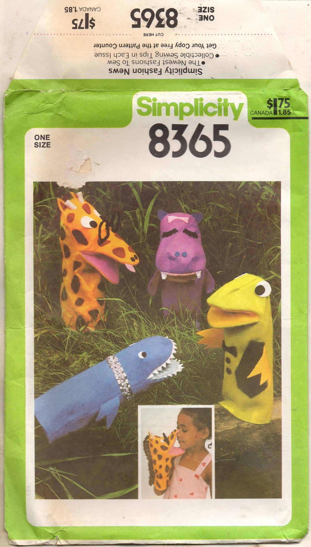 Frog Hippo Giraffe Shark Puppets 9.5" - 10.5" Long Craft Sewing Pattern ...