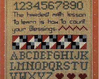 Math Sampler Count Your Blessings Counted Cross Stitch Embroidery Craft Pattern Greeting Card Snail Mail