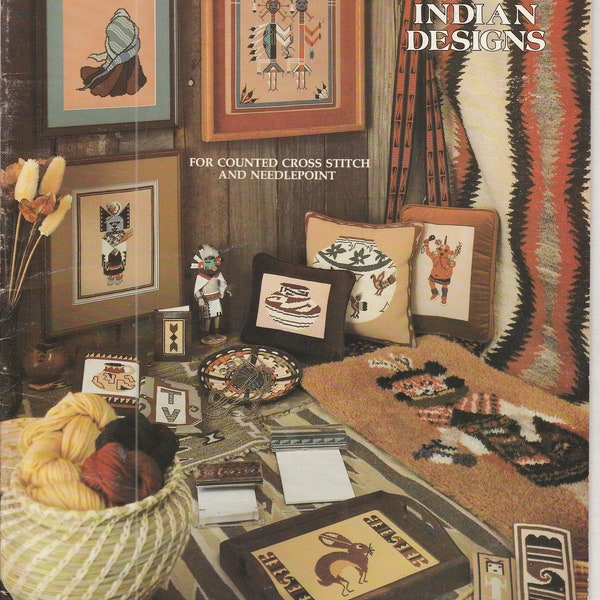 More American Indian Designs Rabbit Kachinas Pottery Chief Counted Cross Stitch Needlepoint Embroidery Craft Pattern Leaflet