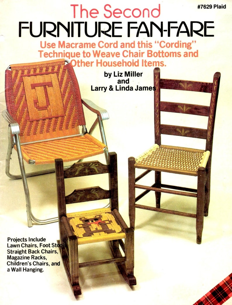 Second Furniture Fan Fare Macrame Seat Chair Stool Cube Cord Chevrons Diamonds Letters Directions Learn How Make Craft Pattern Leaflet 7629