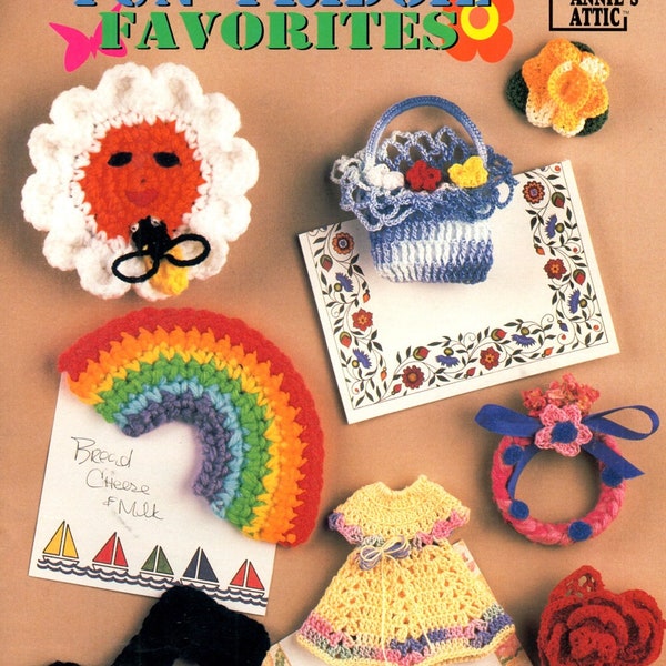 Fun Fridgie Favorites Crocheted Rainbows Dresses Roses Musical Notes Flower Baskets Miniature Hats Craft Pattern Leaflet 87F88