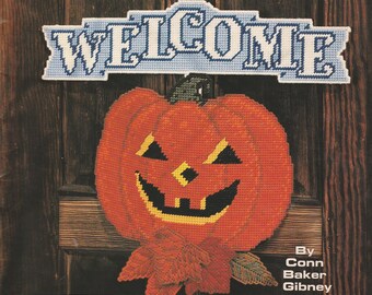 Holiday Doors Welcome Jack O Lantern Santa Claus Easter Eagle Emblem Sunflower Plastic Canvas Patterns Craft Leaflet Leisure Arts 1634