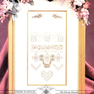 Charity Sampler Romantic Heart Pink Rose Wreath Alphabet Hardanger Counted Cross Stitch Pulled Thread Embroidery Pattern Craft Leaflet 107