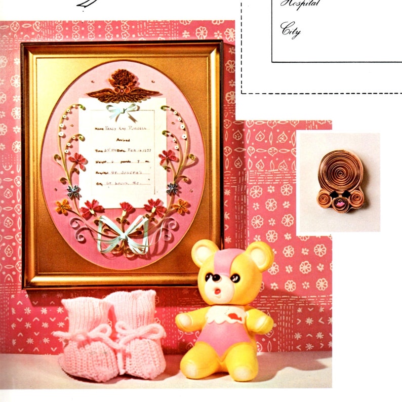 Concepts in Quillery Paper Curling Flower Basket Leaf Vine Birds Eggs Pictures Birth Wedding Announcement Learn How to Craft Pattern Leaflet