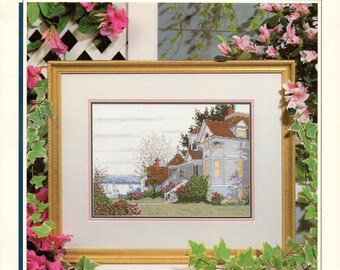 Gentle Breeze Seaside House Sailboats Flowering Shrubs Counted Cross Stitch Embroidery Craft Pattern Leaflet 20804