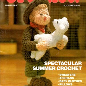 Hooked on Crochet 10 Woman's Striped Vest Round Square Triangular Hexagon Pillows Shoulder Bags Craft Pattern Magazine July/Aug 1988