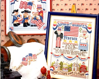 It's a Grand Old Flag July Fourth Uncle Sam Stars Stripes Land of Free Patriotic Counted Cross Stitch Embroidery Craft Pattern Leaflet 3557