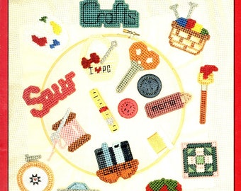 Hobby Magnets Plastic Canvas Scissors Book Sewing Machine Paint Pin Cushion Needlepoint Embroidery Craft Pattern Leaflet Leisure Arts 1555