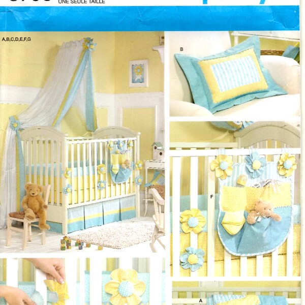 Nursery Accessories Quilt Pillow Crib Sheet Dust Ruffle Bumpers Organizer Canopy Uncut Craft Sewing Pattern Simplicity 3795