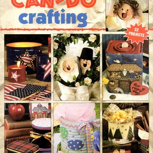 May include: A book cover with the title "CAN-DO" crafting, featuring a variety of crafts made from recycled cans. The book cover also includes the text "Trash to Treasure" and "32 Projects".