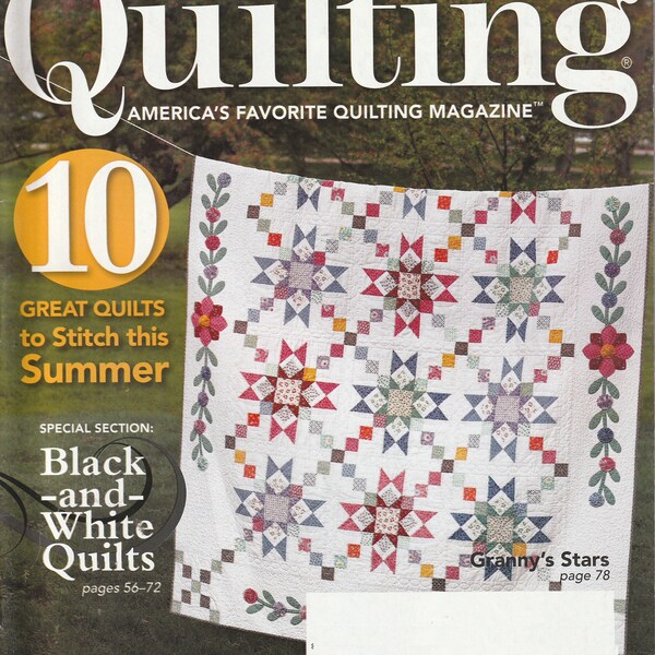 Fon's and Porter Love of Quilting July/August 2009 Black and White Stars and Stripes Cherry Wreath Diagonal Diamonds Sewing Magazine