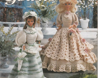 Crochet Victorian 11.5 Inch Fashion Dolls 6 Gowns With Hats Purses Parasols Craft Pattern Leaflet