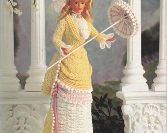 1885 Countryside Attire 11.5 Fashion Doll Outfit Skirt Tiered Jacket Hat Parasol Crochet Craft Pattern Leaflet