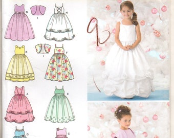 Child's Special Occasion Dress and Bolero Long Full Skirt Scoop or Square Neck Size Girl 5 6 7 8 Uncut Craft Sewing Pattern Simplicity 3943