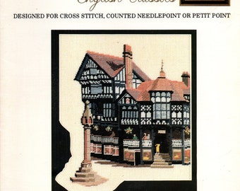 The Cross, Chester English House Galleried Tiers of Shops Known as the Rows Counted Cross Stitch Embroidery Craft Pattern Leaflet DDL 401