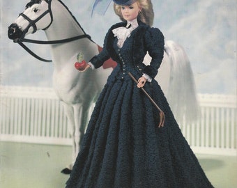 1894 Horse Riding Costume Outfit 40 11.5 Inch Doll Long Wide Skirt Jacket Hat Riding Crop Crochet Pattern Leaflet